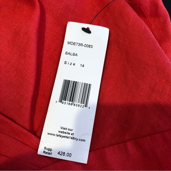 Lafayette 148 New York red orange faux wrap linen midi dress size 14 NWT - Picture 12 of 13